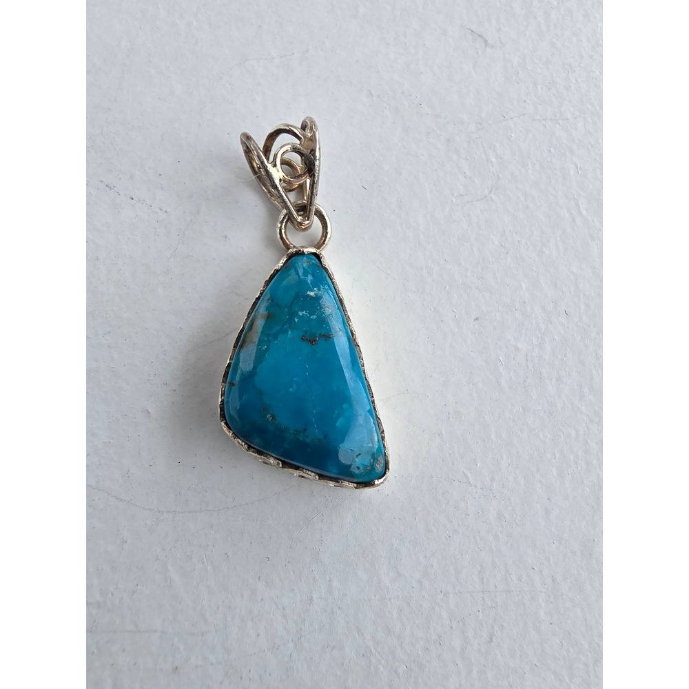 925 Sterling Silver Turquoise Pendant Freeform Scalloped Bezel Swirl Bail